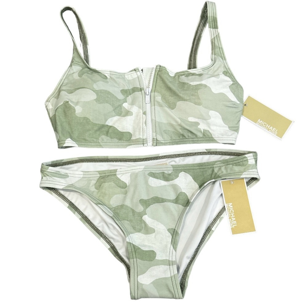 Michael Kors green camo two piece bikini swimsuit women’s size small NWT